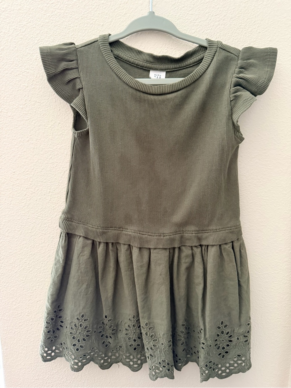 GAP Olive Ruffle Sleeve Eyelet Hem Dress